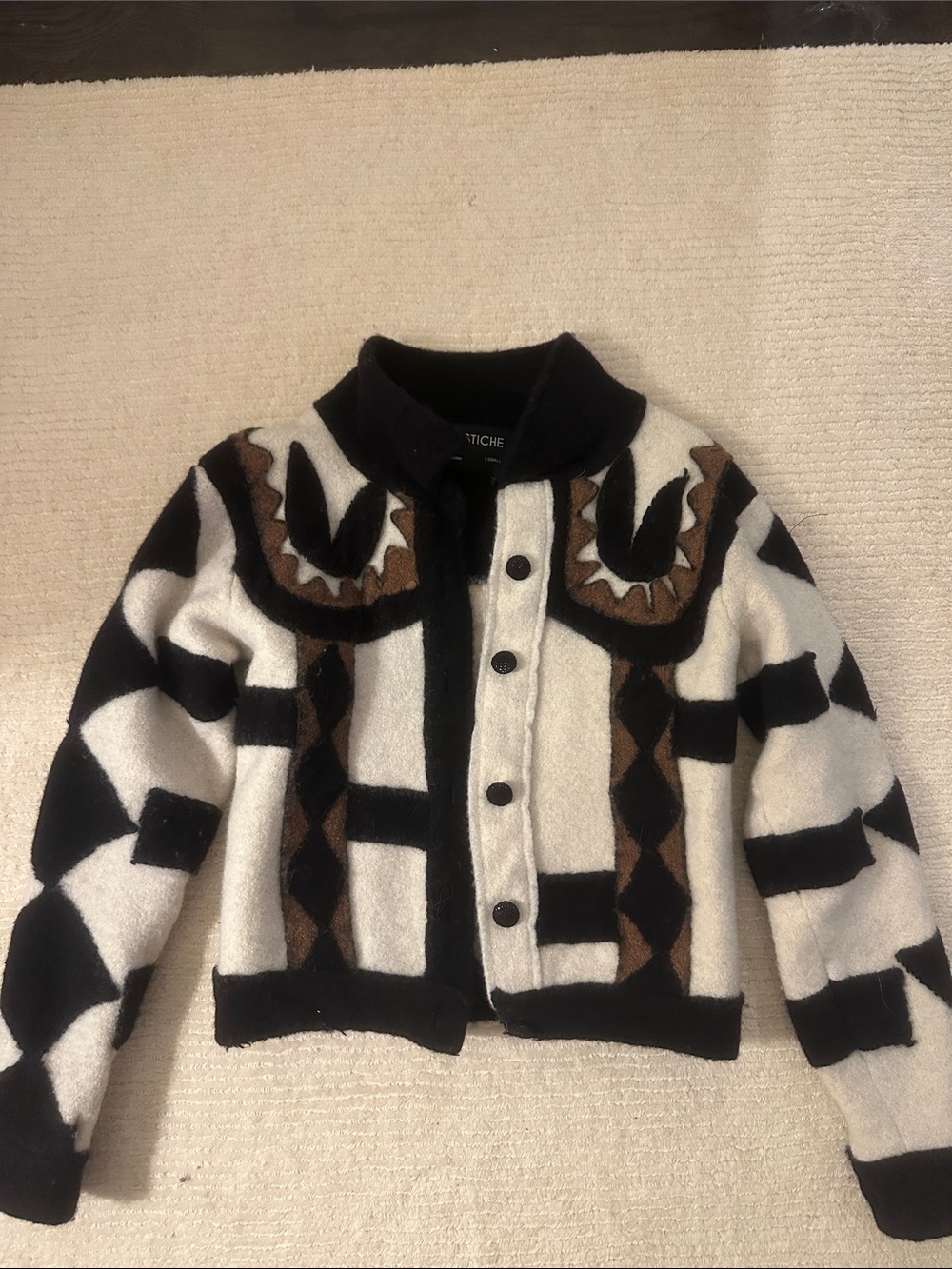 Pastiche Black White Brown Patterned Wool Cardigan